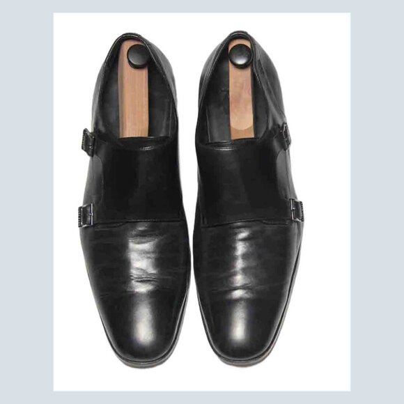 Hugo Boss Black Leather Double Monk Strap Dress Shoes Men's Size 12D - Picture 2 of 5